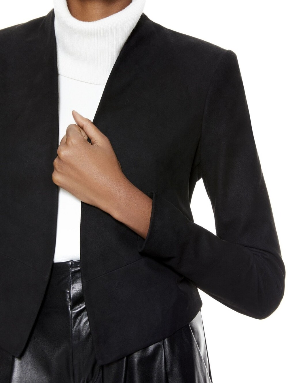 Alice And Olivia Cropped Sleek Open-Front Black Women's Jacket Small